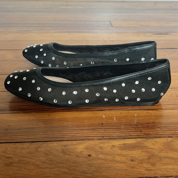 LOFT Chic Black Mesh Sparkling Studded Ballet Flats Size 6 - Picture 5 of 9